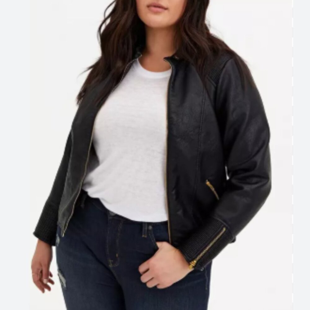 Baccini Faux Leather Moto Jacket Zip Front Goldtone Hardware Size 1X NWT